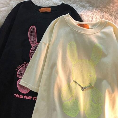 Necklace Bunny T-shirt Short Sleeve Summer Tops for Women 2021 Women Fashion Tops Harajuku Shirt