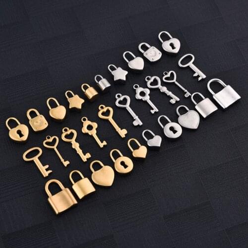 5pcs/Lot Stainless Steel Heart Lock Pendants For Necklace And Bracelet Gold Steel DIY Charm For Jewelry Making