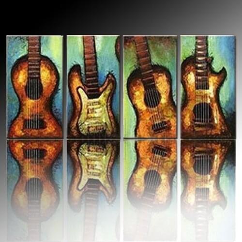 Professional Artist Supply High Quality Abstract Musical Instrument Oil Painting On Canvas Handpainted Guitar Oil Painting