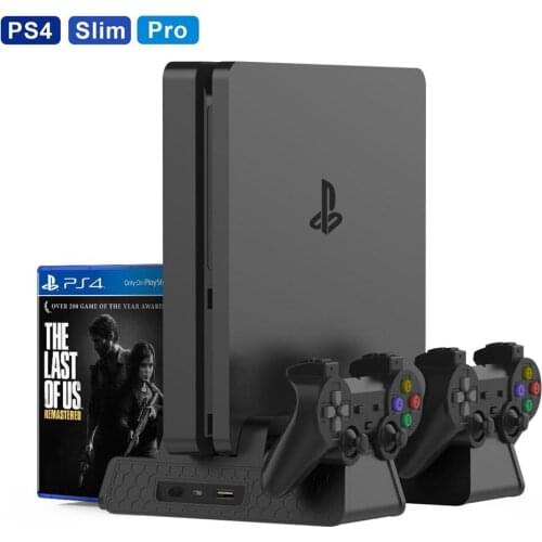 PS4 Accessories PS4/PS4 Slim/PS4 Pro Vertical Console Cooling Fan PS4 Controller Charger Game Disk Storage Stand Tower