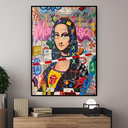 Modern Graffiti Classic Oil Painting Mona Lisa Posters Funny Prints Canvas Painting Wall Art Pictures for Living Room Decor Gift