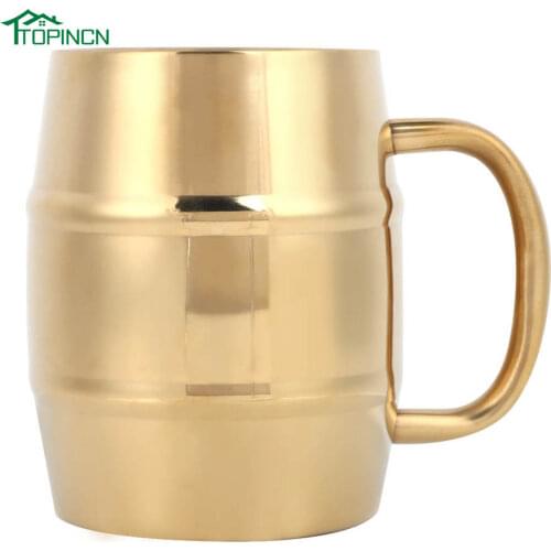 300ml Stainless Steel Gold Water Cup Household Double Layer Coffee Beer Mug Teacup with Handle