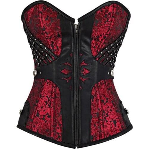 Steampunk Bodice Overbust Corset Bustier Gothic Corselet Sexy Corset Women Retro Floral Rivet Party Shows Plays Club Tops