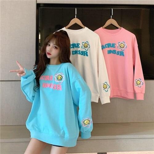 Sweater hoodie pullover women 2021 new autumn letter embroidery sweater Korean loose casual long-sleeved thin top