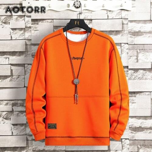 Harajuku Sweatshirts Men Oversized 2021 Spring Autumn Mens Tops Casual O-Neck Hoodie Sweatshirt Orange Hip Hop Plus Size 5XL