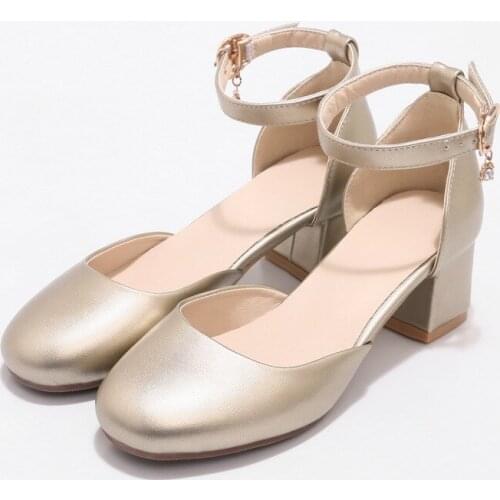 Female Summer Flat Round Toe Single Shoes Sweet High Heels Student Women Sandals Princess Performance Dance Silver Gold Shoes