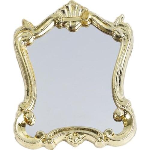 1/12 Miniature Dollhouse Furniture European Gold Frame Plastic Mirror Doll House Accessories Toys For Children