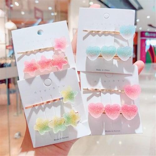 2Pcs One Word Clip Headwear Sen Style Fairy Side Clip Hair Jewelry Korean Style Sweet Love Heart Star Bangs Clip Hairpin