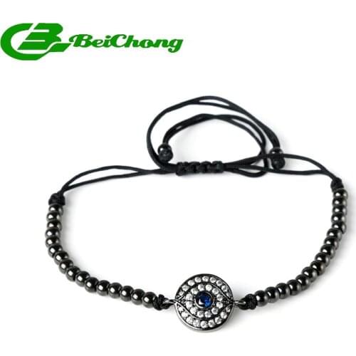 2017 Luxury Anil Arjanda CZ colorful Evil Eye &5MM Round Stainless Steel Beads Bracelets & Bangles Braided Macrame Men Jewelry
