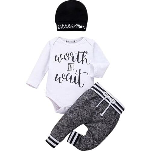 2021 Spring Newborn Infant Baby Boy Clothes Sets 3pcs Little Brother Long Sleeve Romper Pant Hats Outfit Clothes Set