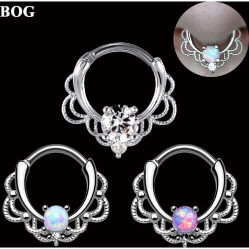 3PCS Lacey Opal Zircon Hinged Septum Clickers Titanium Shaft 16G Pierced Round Nose Rings Piercing Septo Daith Rook Body Jewelry