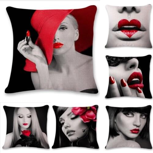 45cm*45cm Black - and - white woman linen cotton pillow case sofa cushion cover square decorative pillow cover