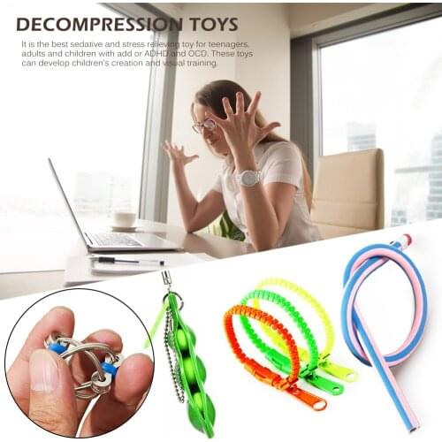 5pcs Squeeze Edamame Bean Decompression Toys Flippy Chain Zipper Stress Relieve Give Children Best Enlightenment Toy Gift