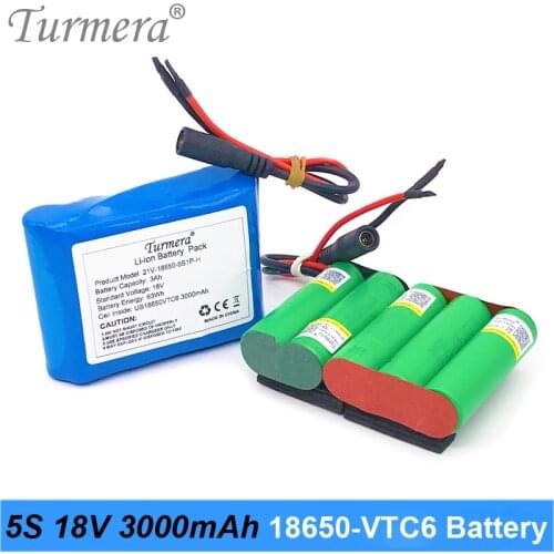 5S 18V 21V 3000mAh Reachargeable Lithium Battery Pack US 18650VTC6 3000mAh 30A Battery Cell with 5S BMS for Screwdriver 18V 21V