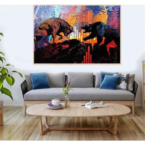 Abstract Bull and bear Canvas Paintings Colorful Wall Art Prints Poster Living Room Decorative Paintings On The Wall Home Decor