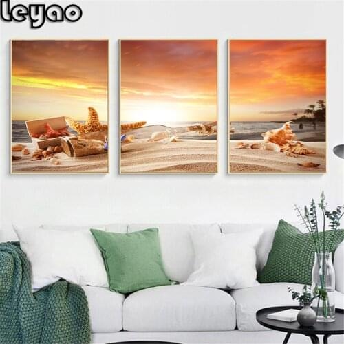Diamond Painting 5D Full Square/Round Drill Sea Sand Beach Seascape Starfish Sunset Diamond Embroidery cross Stitch Mosaic 3 pcs