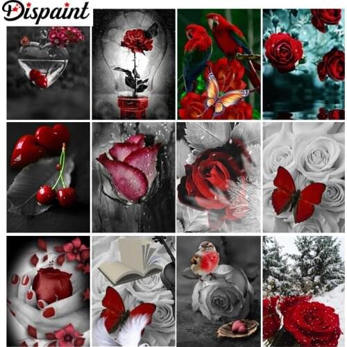 Dispaint Diamond painting "Red rose landscape" Full Square/Round Drill Wall Decor Inlaid Resin Embroidery Craft Cross stitch