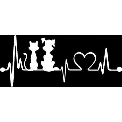 Car Sticker 3D 19*8.2cm Dog & Cat Heartbeat Sticker On Car Funny Stickers and Decals Vinyl Car Styling