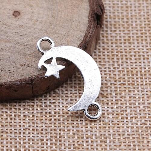 Free shipping 43pcs 17x30mm antique silver Moon star connector charms diy retro jewelry fit Earring keychain hair card pendant