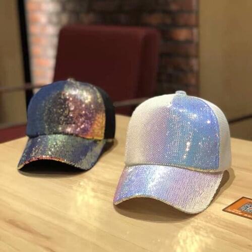 Summer Sequin Women Baseball Cap New 2020 Color Breathable Mesh Hat Adjustable Outdoor Student Sport Black Peaked Sunhat
