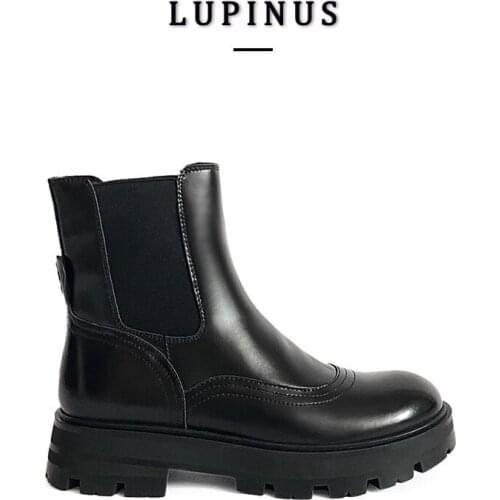 Genuine Leather Chunky Platform Ankle Boots Women Elastic Band Short Chelsea Boots Women Casual Fashion Slip-on Shoes Women 2021