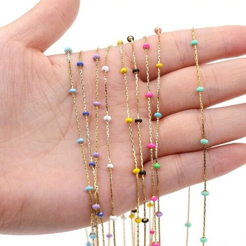 1 Meter Handmade Gold Wire Copper Chain Stone Beads Chains for Jewelry Making DIY Necklace Bracelet Anklet Accessories