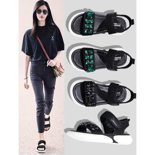 Net Red Sandals Female Fairy Wind 2019 New Temperament Fashion Wild Summer Rhinestone Flat Bottom Sports Super Fire Ins Tide