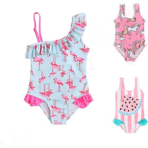 Kids Swimwear Bodysuit Unicorn Flamingo Print Cute Lovely Baby Girl Bathing Suit Summer Beach One-piece Swimsuits