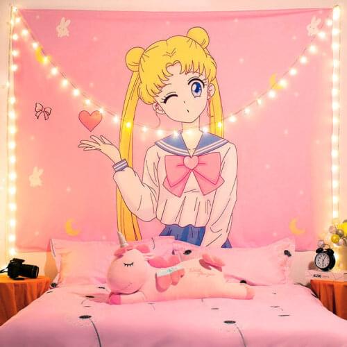 Home Wall Hanging Tapestry Girly Room Kawaii Room Decor Bedroom Free 6m LED Light Upholstery Wall Carpets Decor One Piece