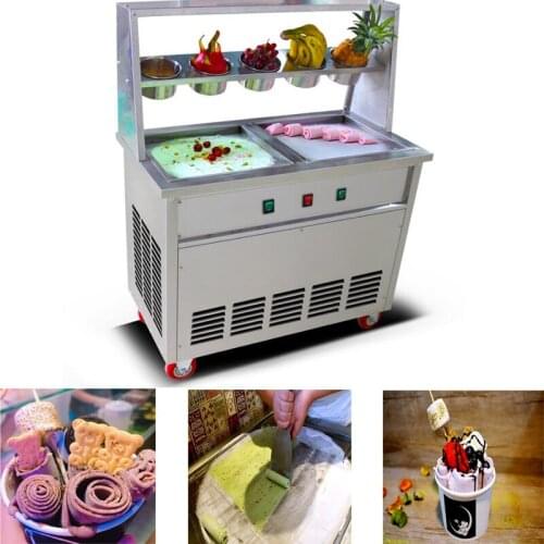 Double Pan Stainless Steel Fried Ice Cream Machine 220V 110V Fried Yogurt Machine