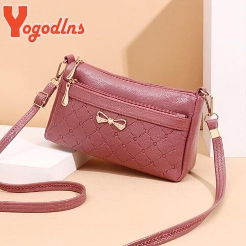 Yogodlns Elegant Crossbody Bag For Women PU Leather Shoulder Bag Metal Bowknot Messenger Bag Lady Shopping Handbag Mommy Wallet