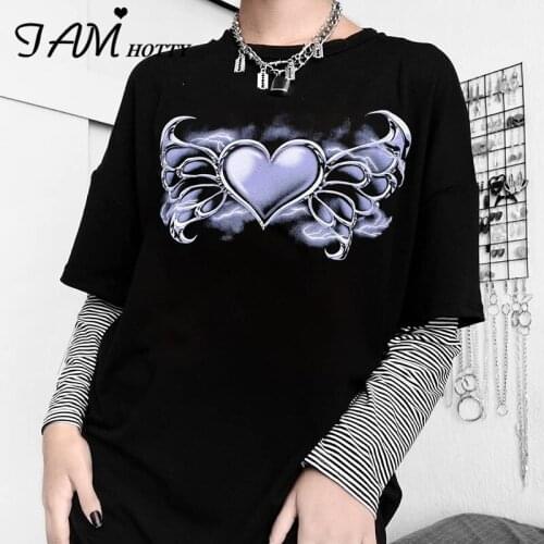 Gothic Fashion Harajuku Printed Oversize T-shirt Women Summer y2k Black Short Sleeve Basic Cotton Tops Vintage Casual Iamhotty