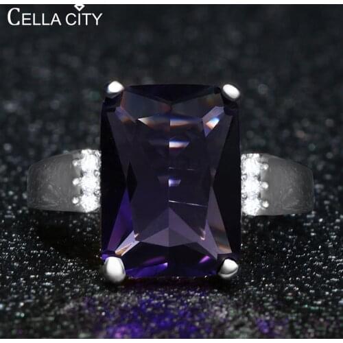 Cellacity Amethyst Ring for Women Geometry Silver 925 Jewelry Rectangle Gemstones Temperament Female Anniversary Gifts Wholesale