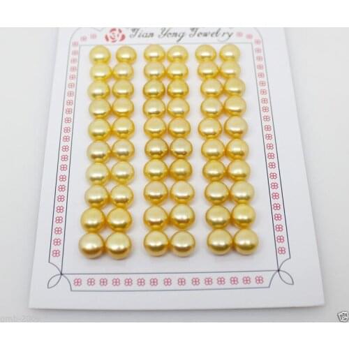 Hot sell new - Hot sale new Style 30 Pairs Genuine 7-8mm Yellow Button Pearl For Earring Making Half Drilled Beads