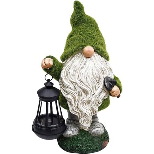 Mini Resin Dwarf Figure Sculpture with Solar Lantern Garden Figurine Decor