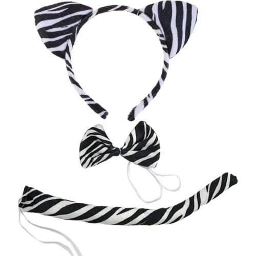 Colors Optional Cartoon Anime Zebra Ears Hairhoop Tail Bow Set Sel-Tie Cosplay Halloween Accessories for Boys Girls
