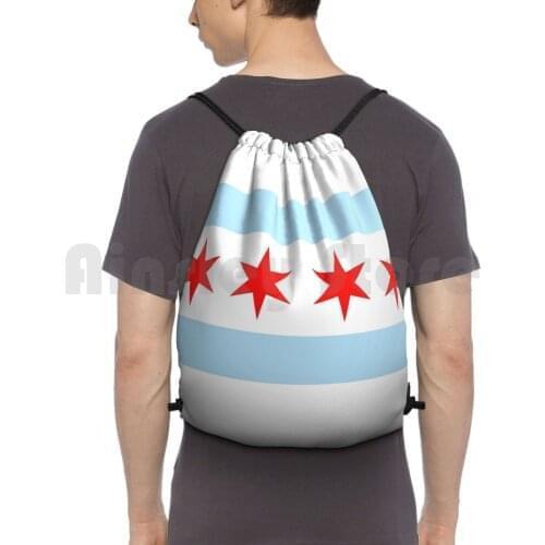 Chicago City Flag Of Illinois Sticker And More! Backpack Drawstring Bags Gym Bag Waterproof Chicago City Of