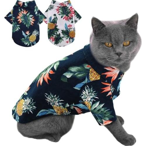 Pet Hawaii style clothes printed cotton shirt small dog clothes cat clothes teddy clothes breathable