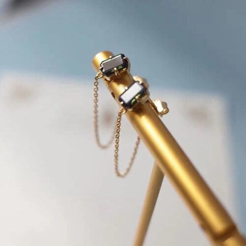 Original new silver inlaid green crystal rear-hanging earrings earrings Japanese aesthetics, small and elegant womens jewelry