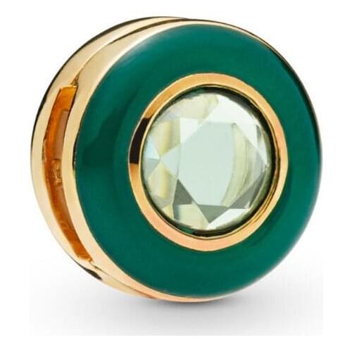 Genuine 925 Sterling Silver Charm Shine Reflexions Green Circle Clip Stopper Lock Beads Fit Pan Bracelet Bangle Jewelry