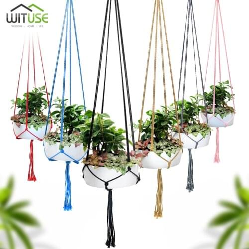 Macrame Plant Hanger Basket Flowerpot Plant Holder Macrame Hanging Vintage Knotted Lifting Rope Garden Home Garden Decoration