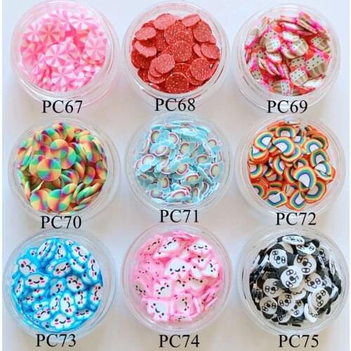 1Jar3D Polymer Clay Slices Fancy Nail Art Deco Polymer Clay Pieces in Jar Candy Rainbow Cloud Panda Shape
