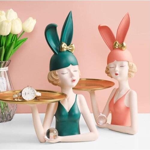 Simple Resin Bunny Girl Storage Box Accessories Club Furnishing Crafts Art Home Livingroom Desktop Statues Ornaments Decoration