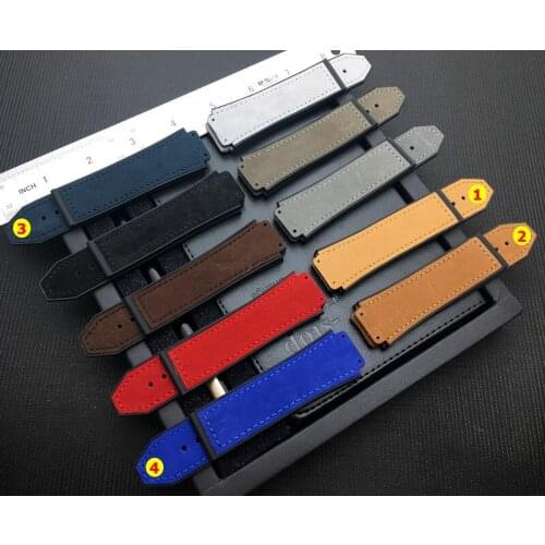 Crazy horse real cow leather 25*19mm Nature rubber silicone watchband watch band for Hublot strap for Big bang belt Logo + tools