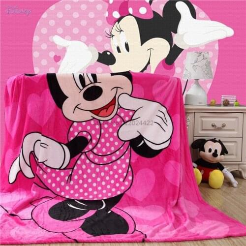 Rose Red Cute Minnie Mouse Disney Mickey Mouse Flannel Throw Blanket Keep Warm Soft Bed Sofa Thin Quilt Bed Sheet 150x200cm Size
