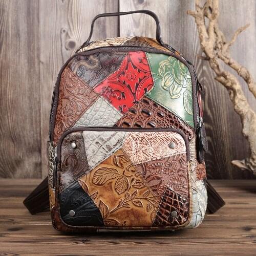 2020 New genuine leather women backpack Personality Fashion trend stitching color backpack laptop bag