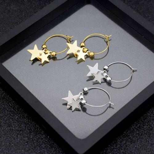 Stainless Steel Beads Pearl Star Heart Thin Hoop Earrings Gold silver color Cute Female Piercing KPOP Jewelry Party 2021 New