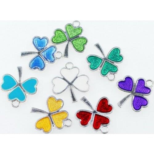 10pcs/lot Enamels Clover Dangle Charms Lobster Clasp DIY Bracelet Necklace Pendants Jewelry Hanging Charms