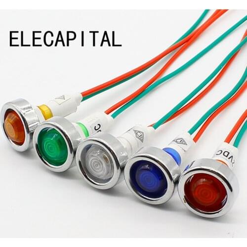 10pcs 10mm 12V LED indicator light with 18cm wire sigal lamp