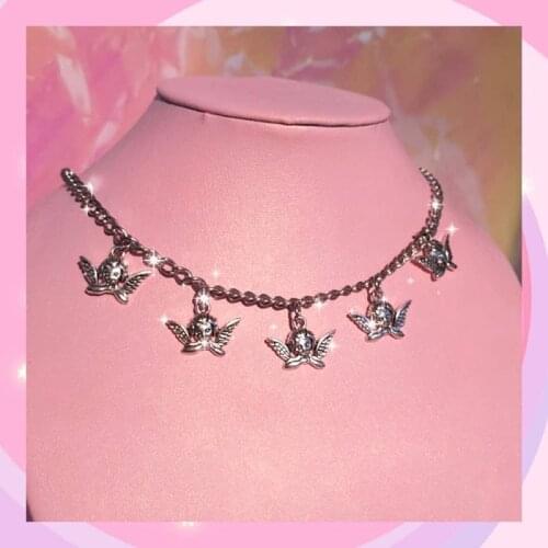 Vintage Cupid Angel Metal Pendant Necklace For Women Girl Punk Silver Color Cute Harajuku Choker Necklace Fashion Jewelry New